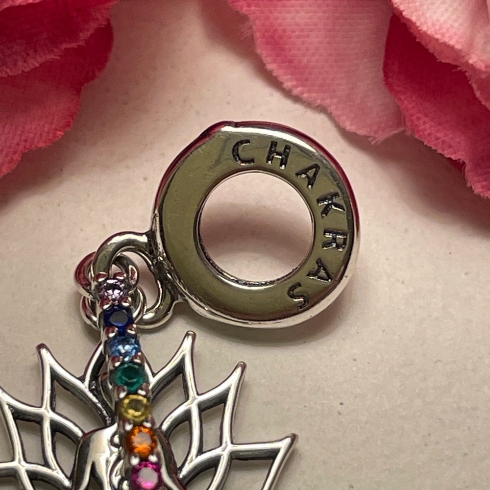 Bracelet Charm Chakra Colors and Lotus Flower Sterling Silver - Picture 7 of 10